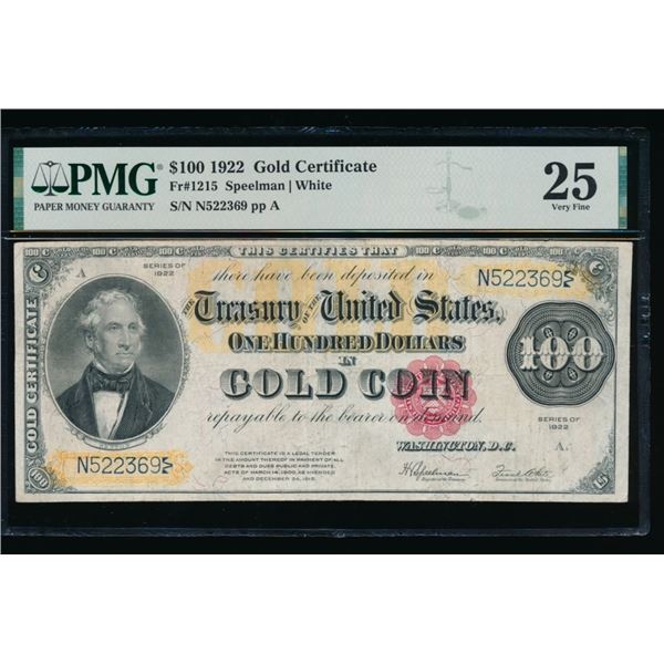 1922 $10 Gold Certificate PMG 25