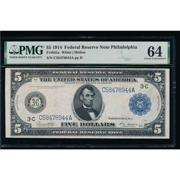 1914 $5 Philadelphia FRN PMG 64