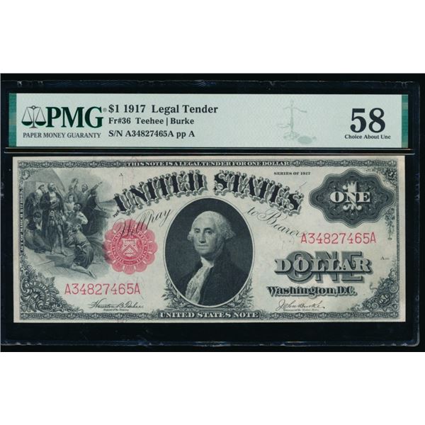 1917 $1 Legal Tender Note PMG 58