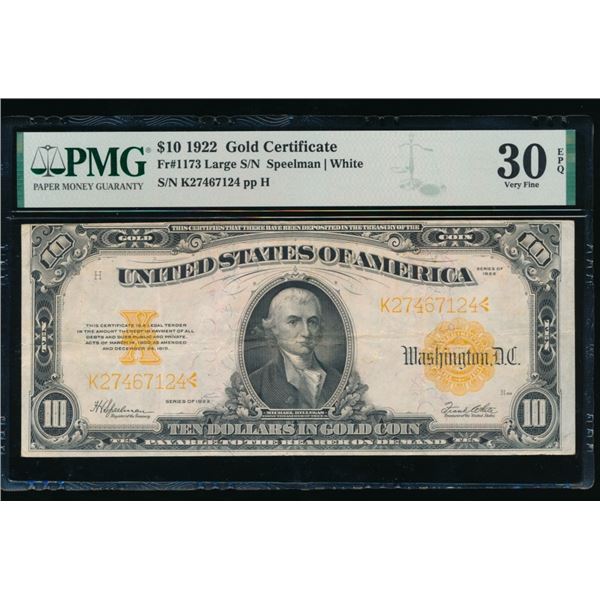 1922 $10 Gold Certificate PMG 30EPQ