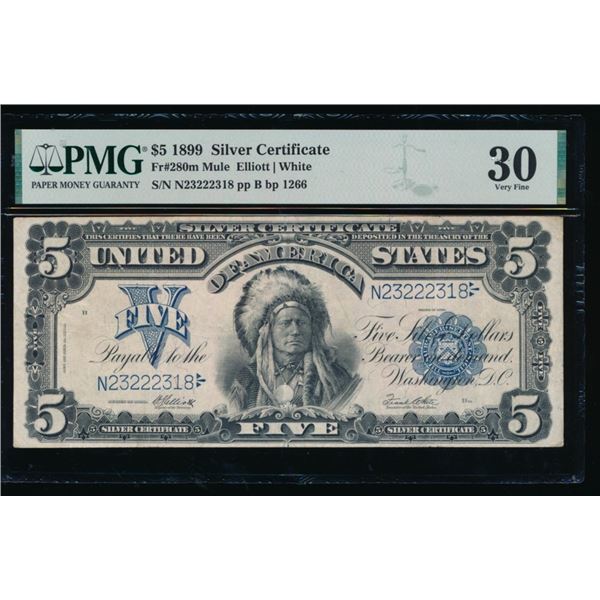 1899 $5 Mule Chief Silver Certificate PMG 30