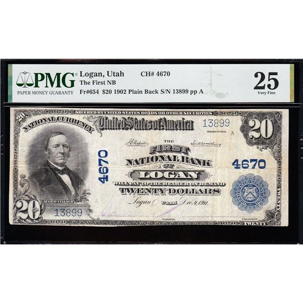 1902 $20 Logan UT National PMG 25