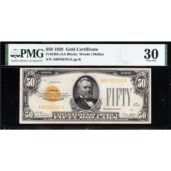 1928 $50 Gold Certificate PMG 30