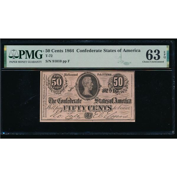 50 Cent 1864 T-72 Confederate PMG 63EPQ