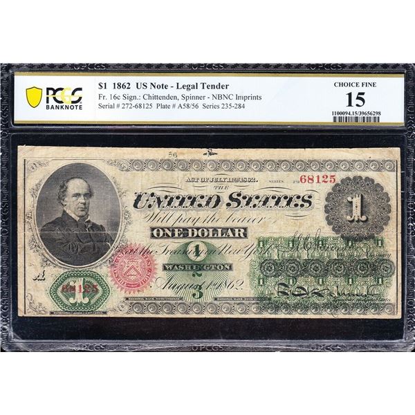 1862 $1 Legal Tender Note PCGS 15