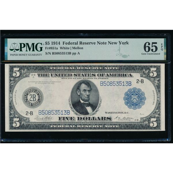 1914 $5 New York FRN PMG 65EPQ
