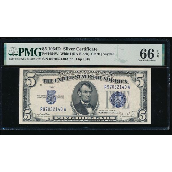 1934D $5 Silver Certificate PMG 66EPQ
