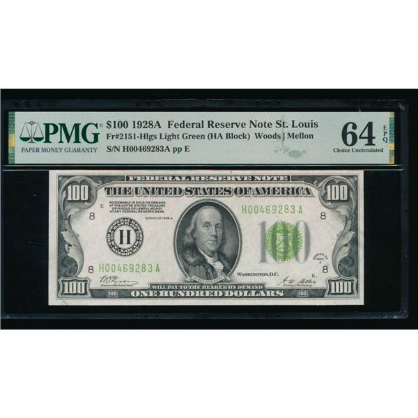 1928A $100 St Louis FRN PMG 64EPQ