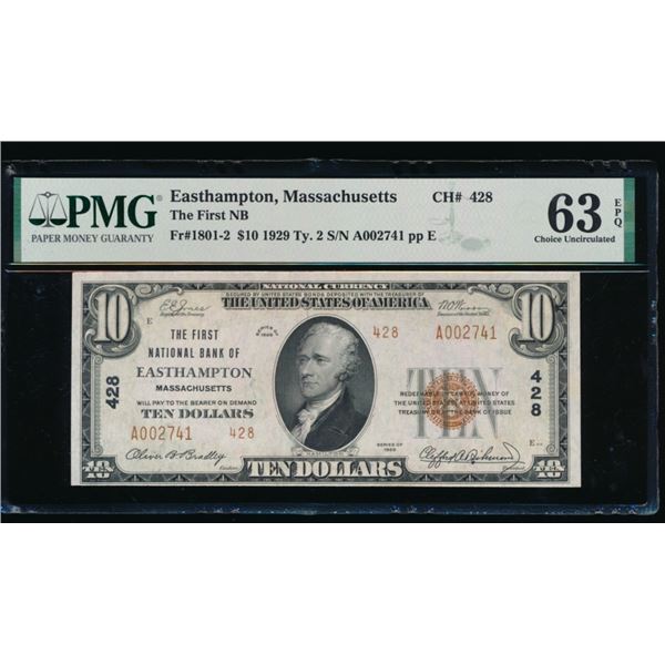1929 $10 Easthampton MA National PMG 63EPQ
