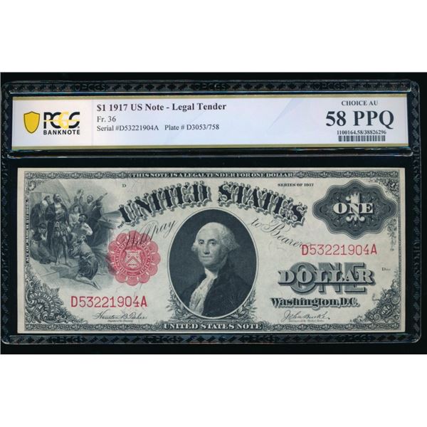 1917 $1 Legal Tender Note PCGS 58PPQ