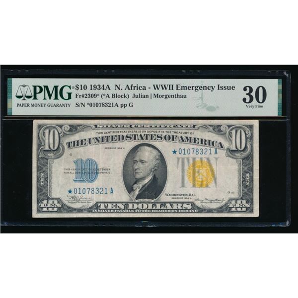 1934A $10 STAR N Africa Silver Certificate PMG 30