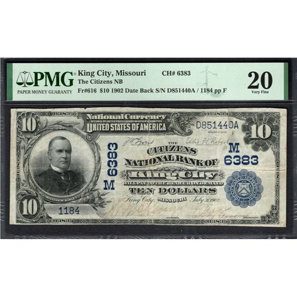 1902 $10 King City MO National PMG 20