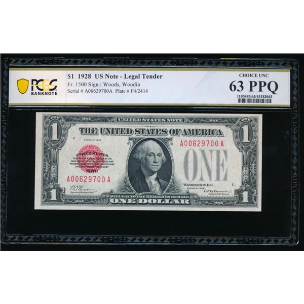 1928 $1 Legal Tender Note PCGS 63PPQ