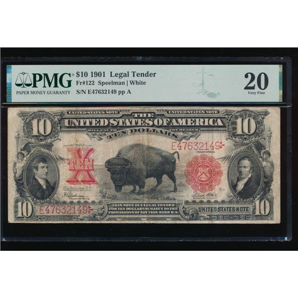 1901 $10 Bison Legal Tender Note PMG 20