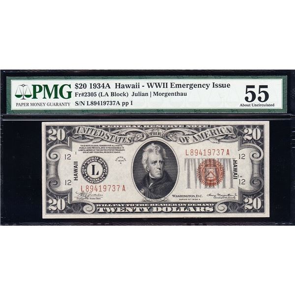 1934A $20 Hawaii FRN PMG 55