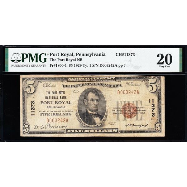 1929 $5 Port Royal PA National PMG 20