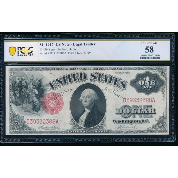 1917 $1 Legal Tender Note PCGS 58