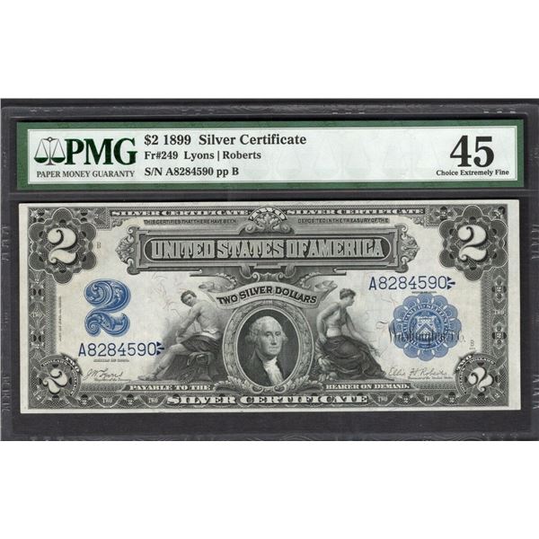 1899 $2 Mini Porthole Silver Cert PMG 45