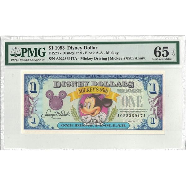 1993 $1 Disney Dollar PMG 65EPQ
