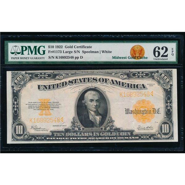 1922 $10 Gold Certificate PMG 62EPQ