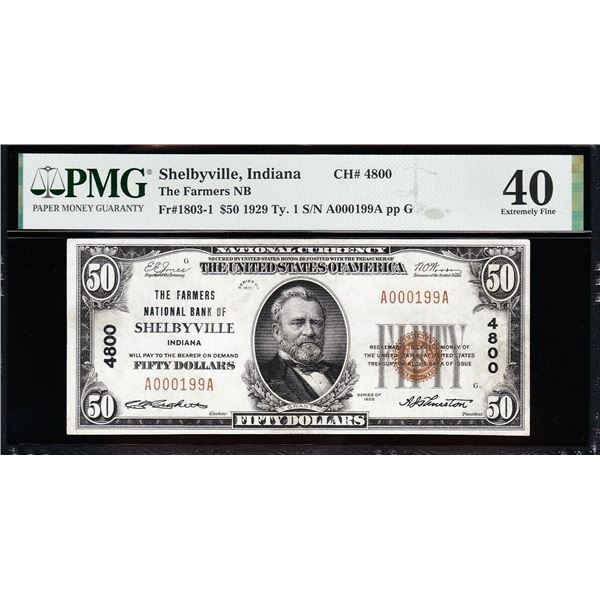 1929 $50 Shelbyville IN National PMG 40
