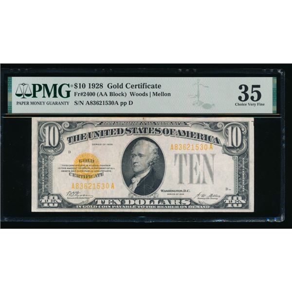 1928 $10 Gold Certificate PMG 35