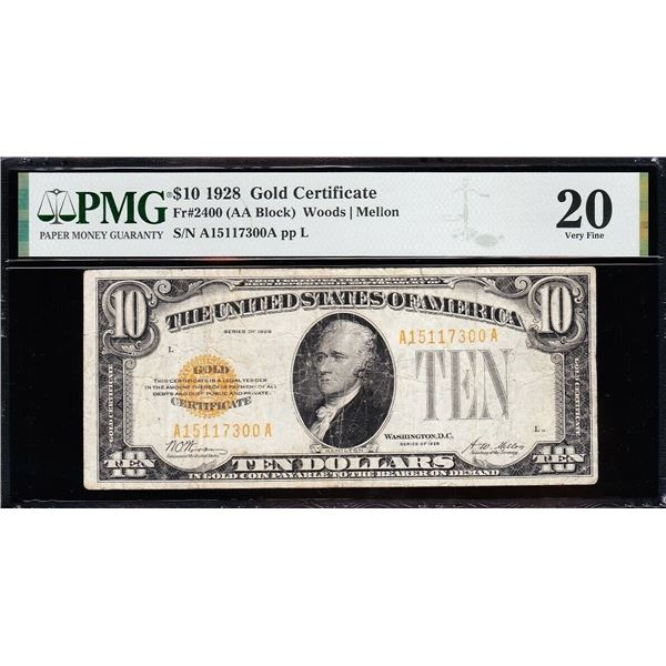1928 $10 Gold Certificate PMG 20