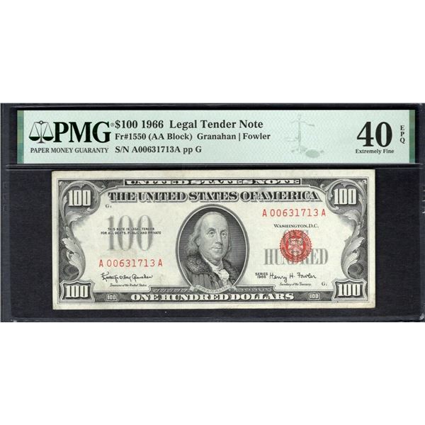 1966 $100 Legal Tender Note PMG 40EPQ