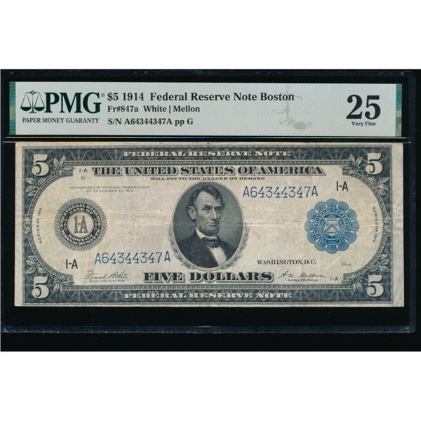 1914 $5 Boston FRN PMG 25