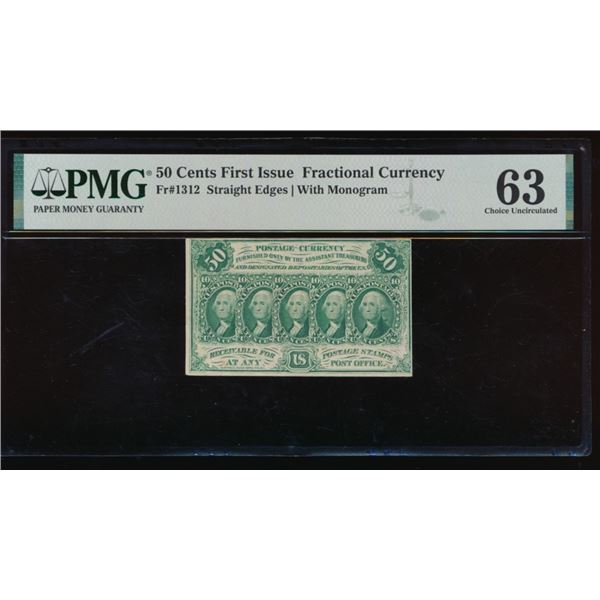 50 Cent First Issue Fractional PMG 63