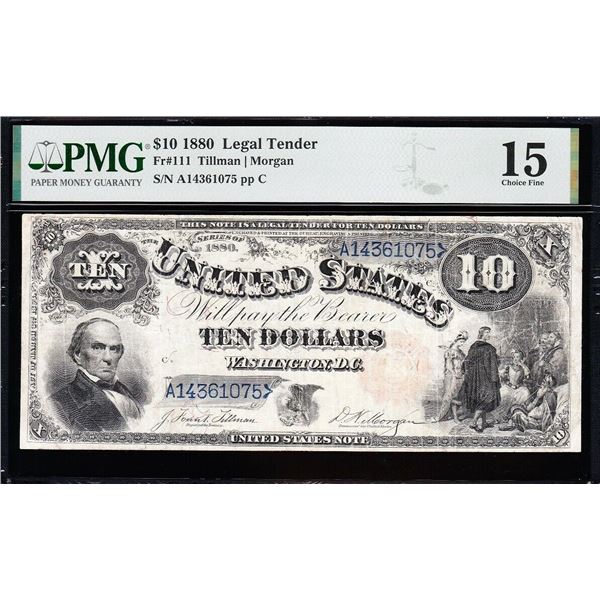 1880 $10 Jackass Legal Tender Note PMG 15