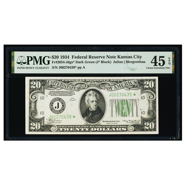 1934 $20 STAR Kansas City FRN PMG 45EPQ