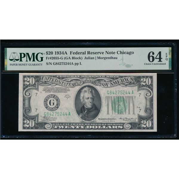 1934A $20 Chicago FRN PMG 64EPQ