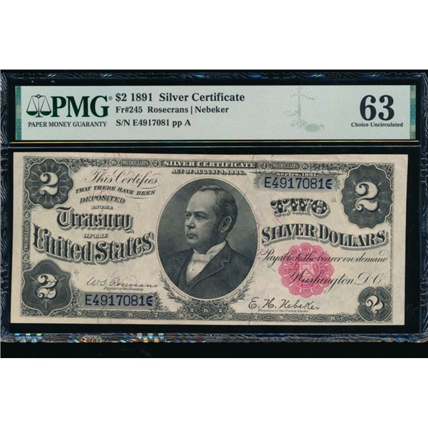 1891 $2 Silver Certificate PMG 63