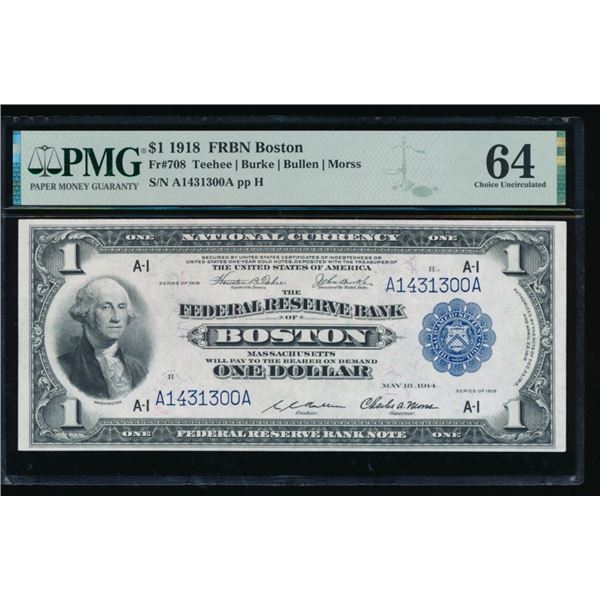 1918 $1 Boston FRBN PMG 64