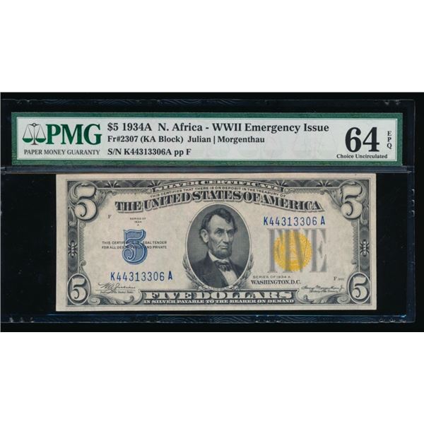 1934A $5 N Africa Silver Certificate PMG 64EPQ