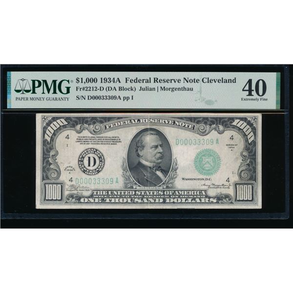 1934A $1000 Cleveland FRN PMG 40
