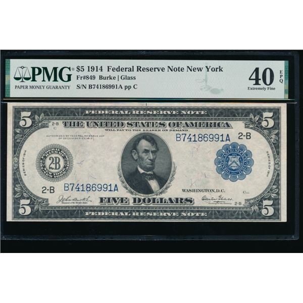 1914 $5 New York FRN PMG 40EPQ