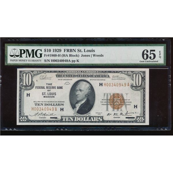 1929 $10 St Louis FRBN PMG 65EPQ