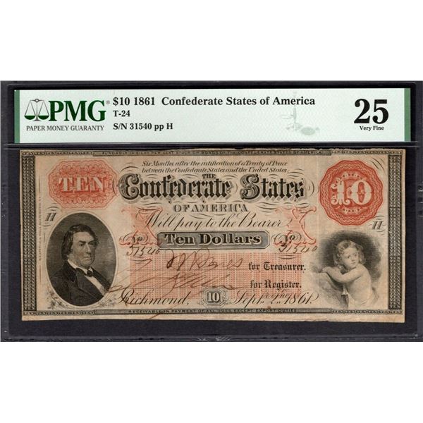 1861 $10 T-24 Confederate PMG 25