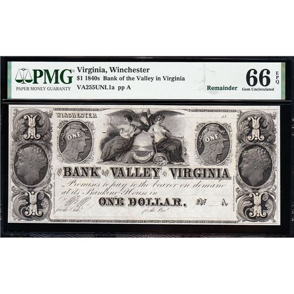 1840's $1 Winchester VA Obsolete PMG 66EPQ