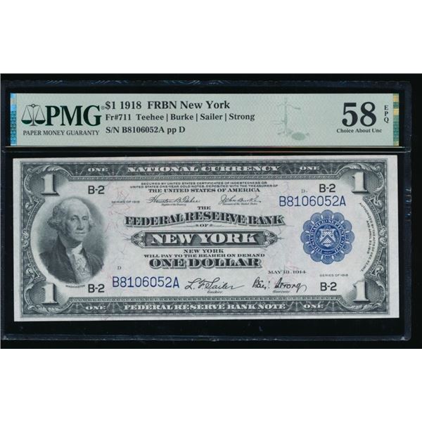 1918 $1 New York FRBN PMG 58EPQ