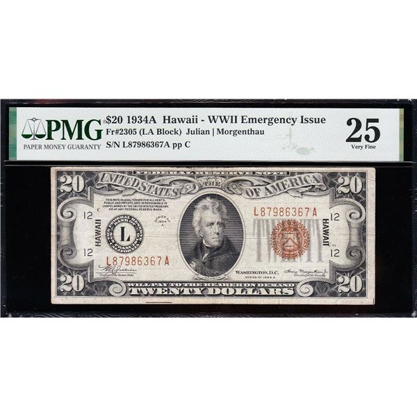 1934A $20 Hawaii FRN PMG 25