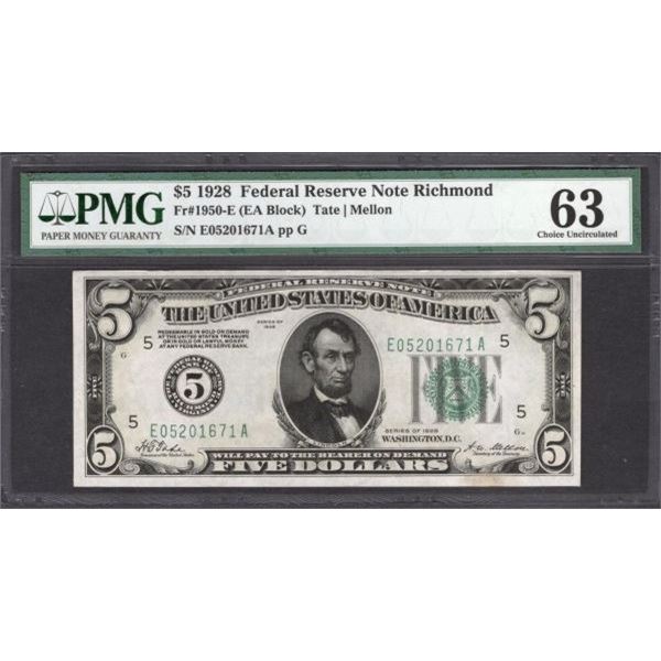 1928 $5 Richmond FRN PMG 63