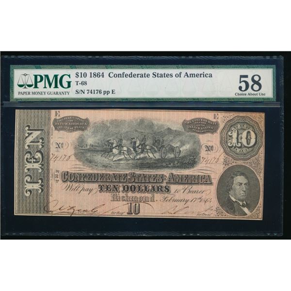 1864 $10 T-68 Confederate PMG 58