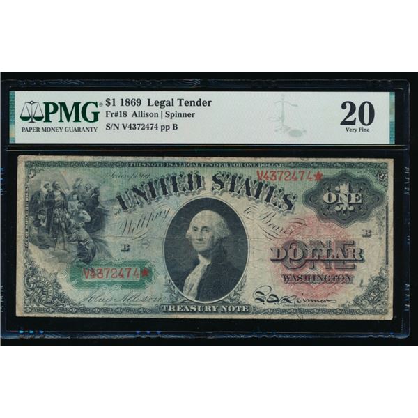 1869 $1 Legal Tender Note PMG 20