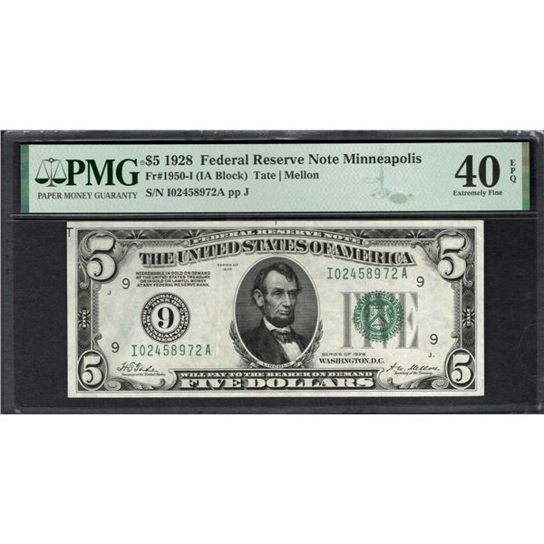 1928 $5 Minneapolis FRN PMG 40EPQ