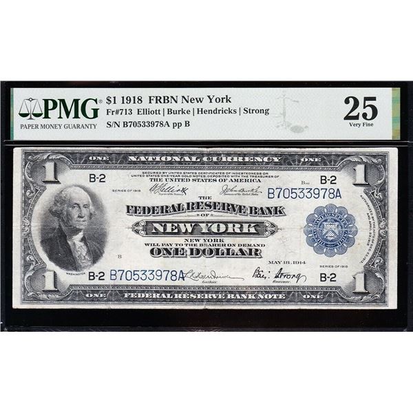 1918 $1 New York FRBN PMG 25