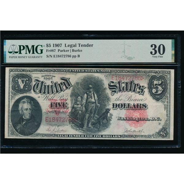 1907 $5 Legal Tender Note PMG 30