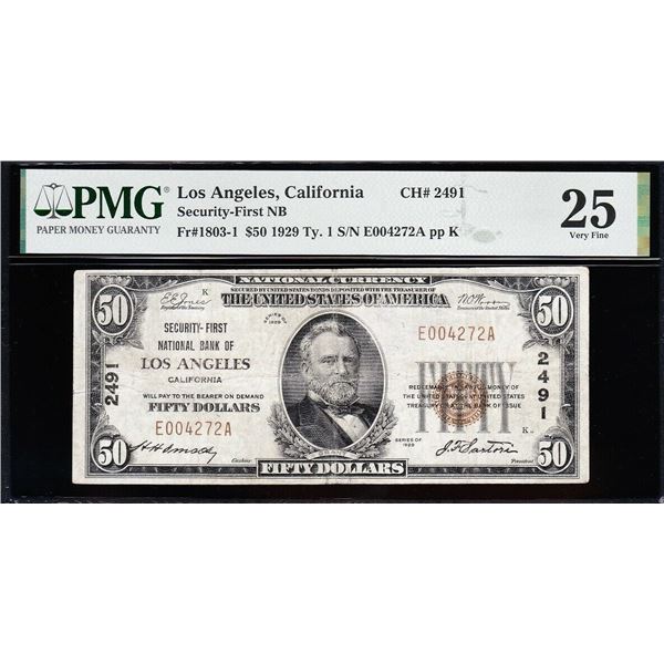 1929 $50 Los Angeles CA National PMG 25